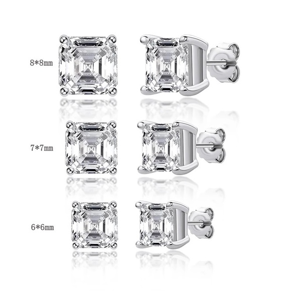 1.25Ct 6mm Sterling Silver Asscher Cut Classic Studs Rectangular Dia Earrings - Picture 11 of 16